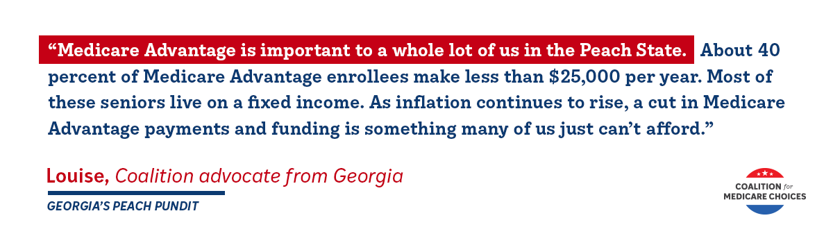 A quotation from a Georgia Coalition advocate about the importance of Medicare Advantage to low-income Georgians